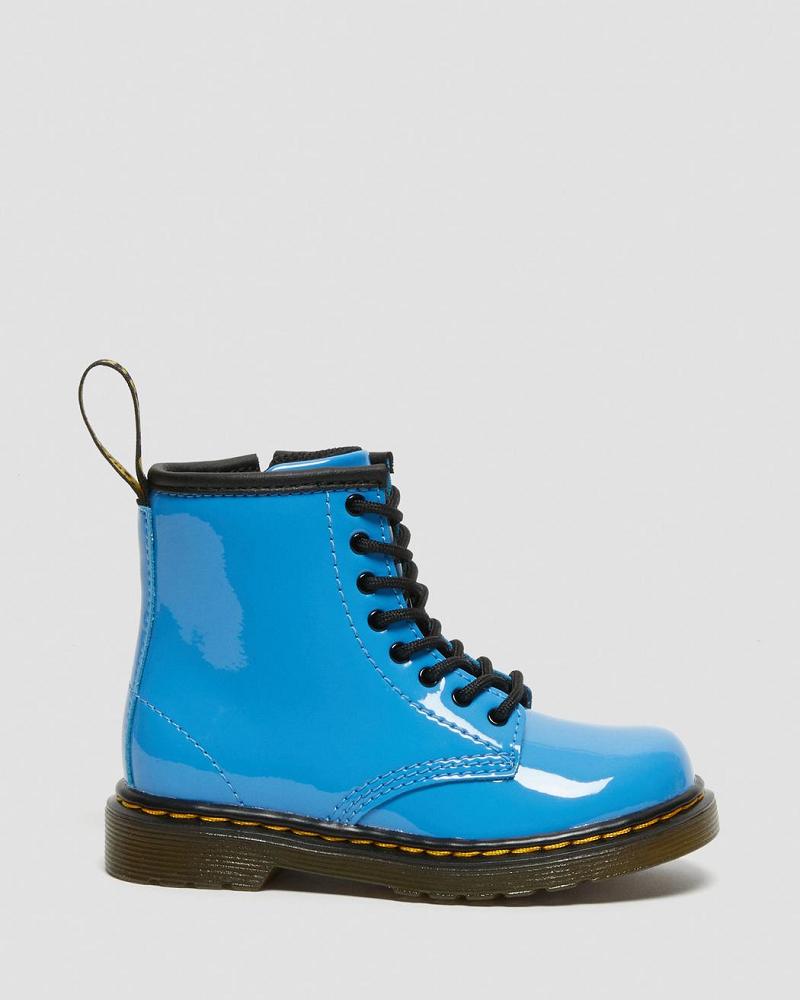 Kids' Dr Martens Toddler 1460 Patent Leather Lace Up Boots Blue | AU 700GSO